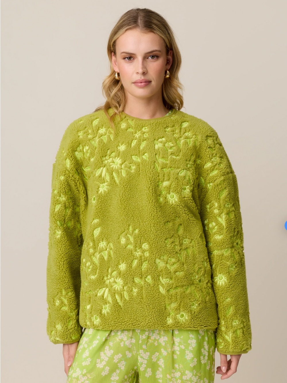 Variety Hour | Embroidered Fleece Sweater | Matcha Garden | Wool Blend